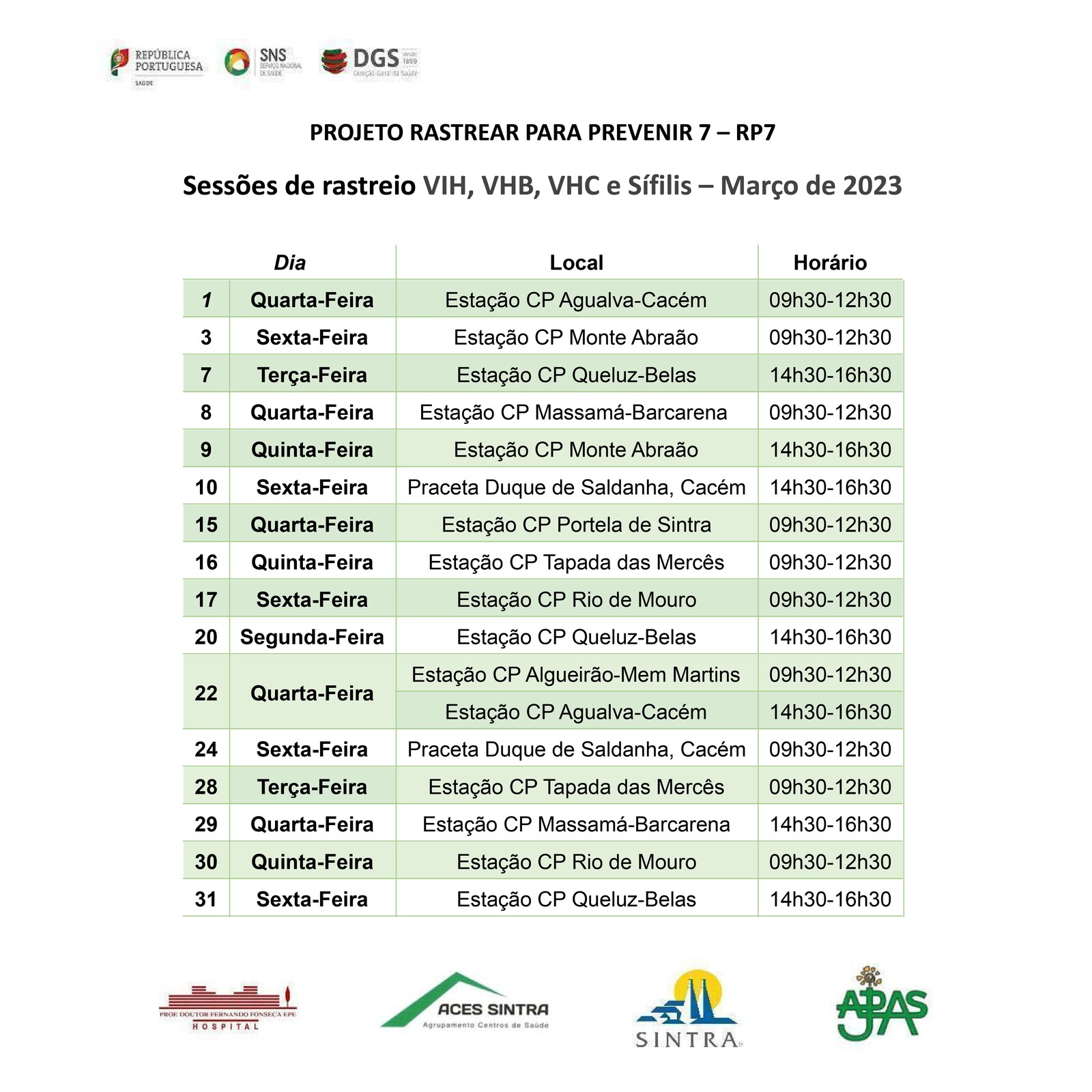 Agenda | Sessões de rastreiro gratuito de VIH, VHB, VHC e Sífilis